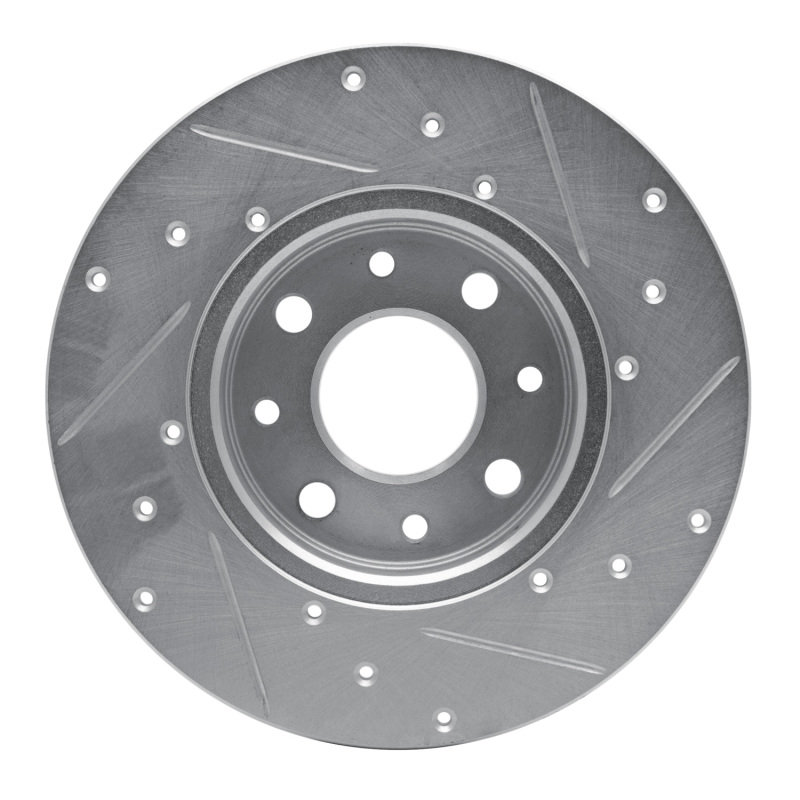 Fiat 500E Brake Rotor (1) - Rear Left - R1 Concepts - Drilled & Slotted - Silver - `13-`19
